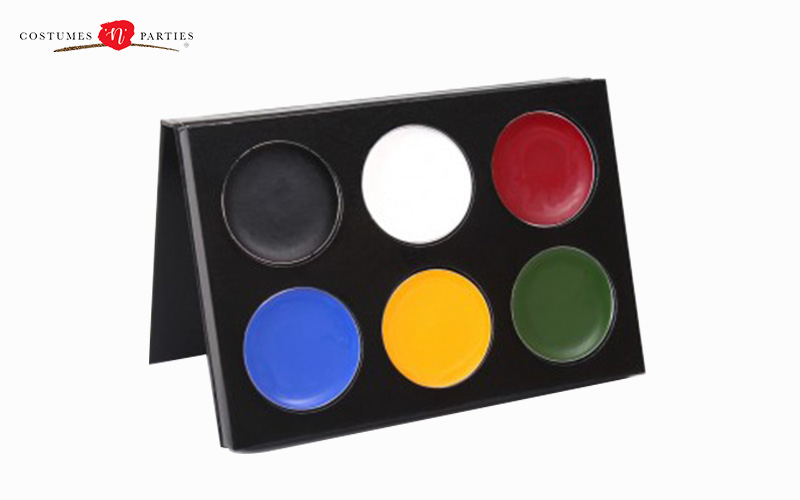 Makeup palette with vibrant face paints.